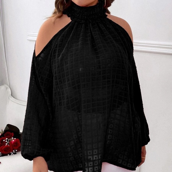 Plus Cold Shoulder Mock Neck Blouse - Picture 6 of 8